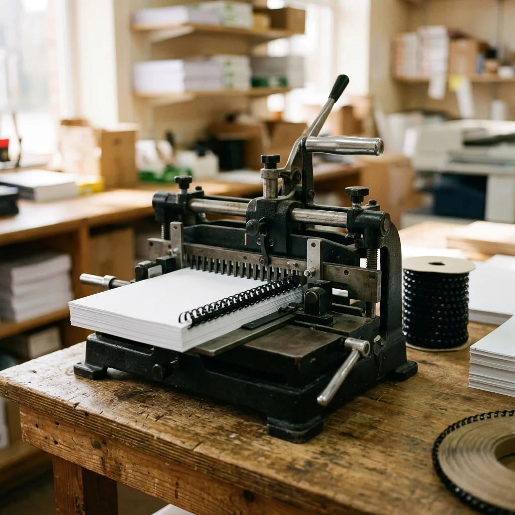 Proceso de encuadernación en espiral en taller ALdigital Puebla - perforado e inserción de espiral plástico en documento